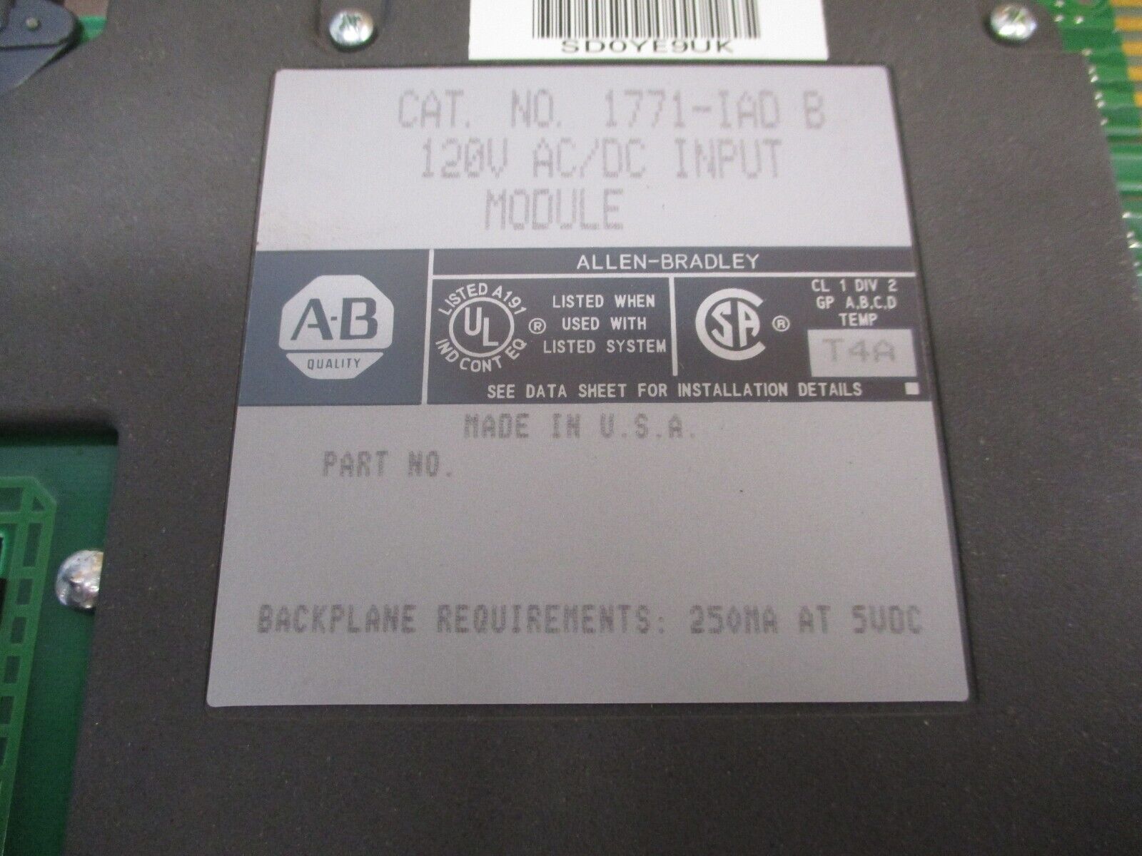 Allen-Bradley AC/DC Input Module 1771-IAD B 120V Used