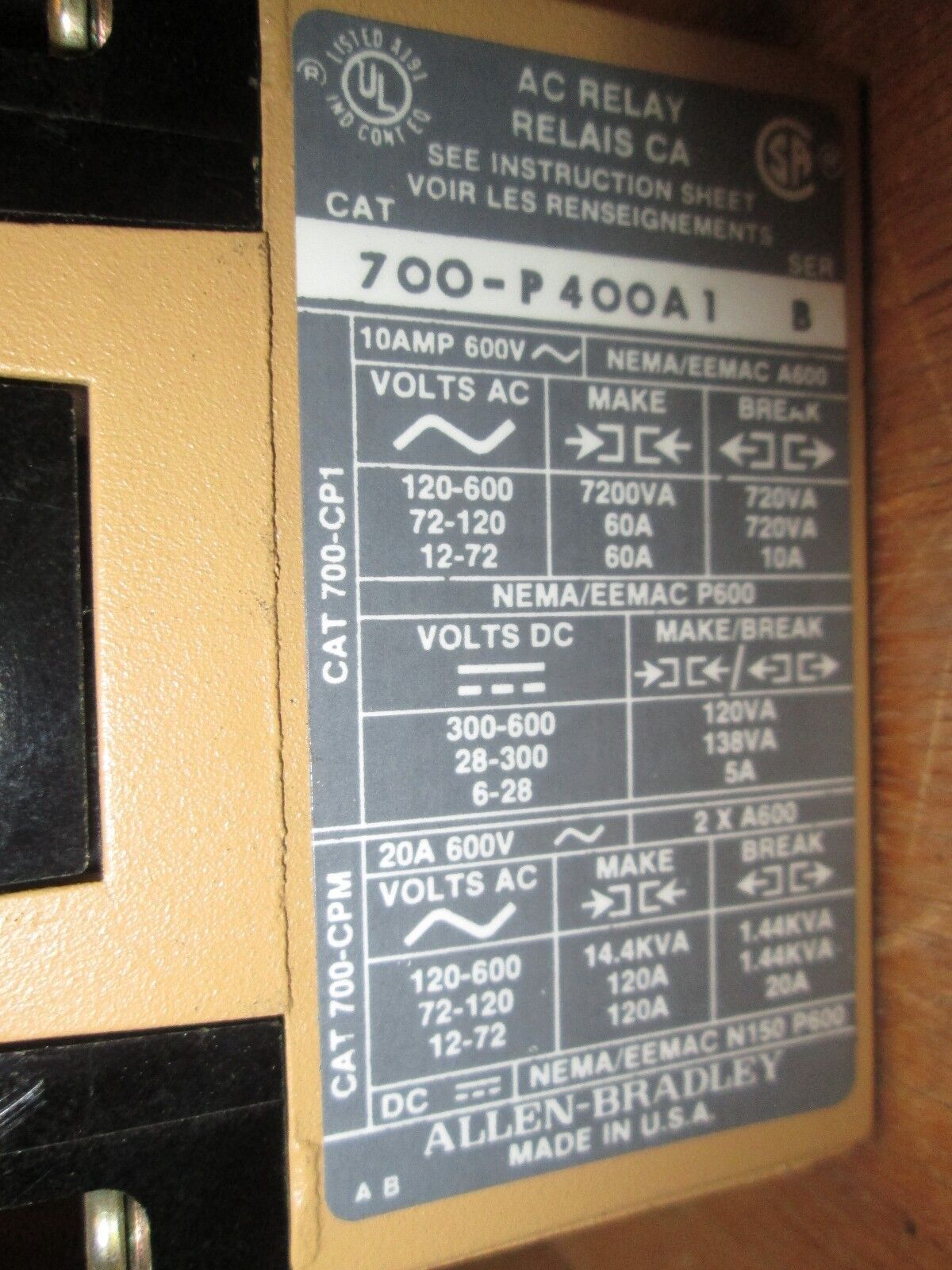 Allen-Bradley AC Relay 700-P400A1 lot of 4 120V Coil Used