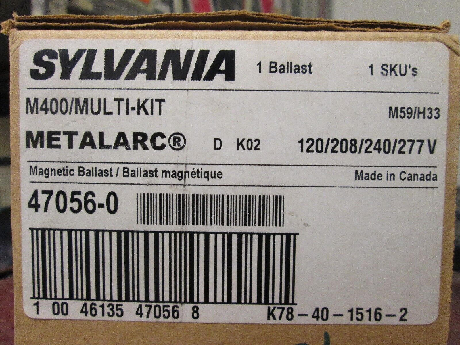 Sylvania Metalarc M400/Multi-Kit 47056-0 120/208/240/277V New Surplus