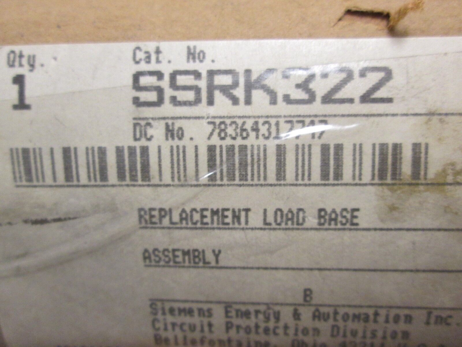 Siemens Load Base Assembly SSRK322 60A 250V New Surplus