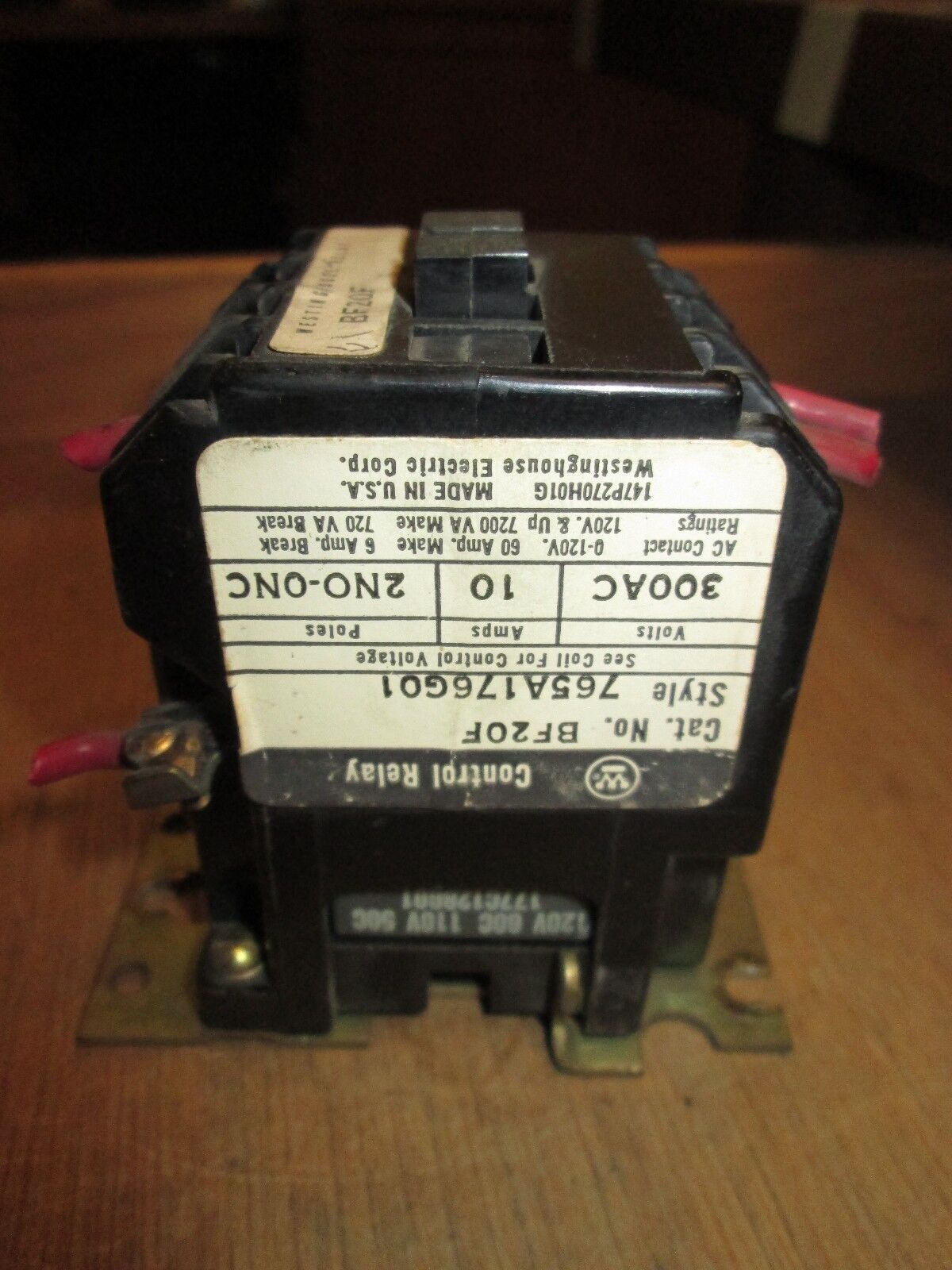 Westinghouse Control Relay BF20F 10A 300VAC 120V coil Used
