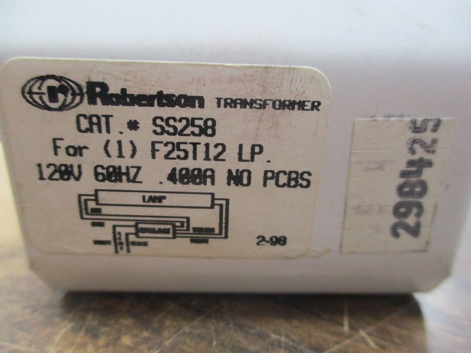 Robertson Transformer SS258 120V 60Hz 0.400A Used