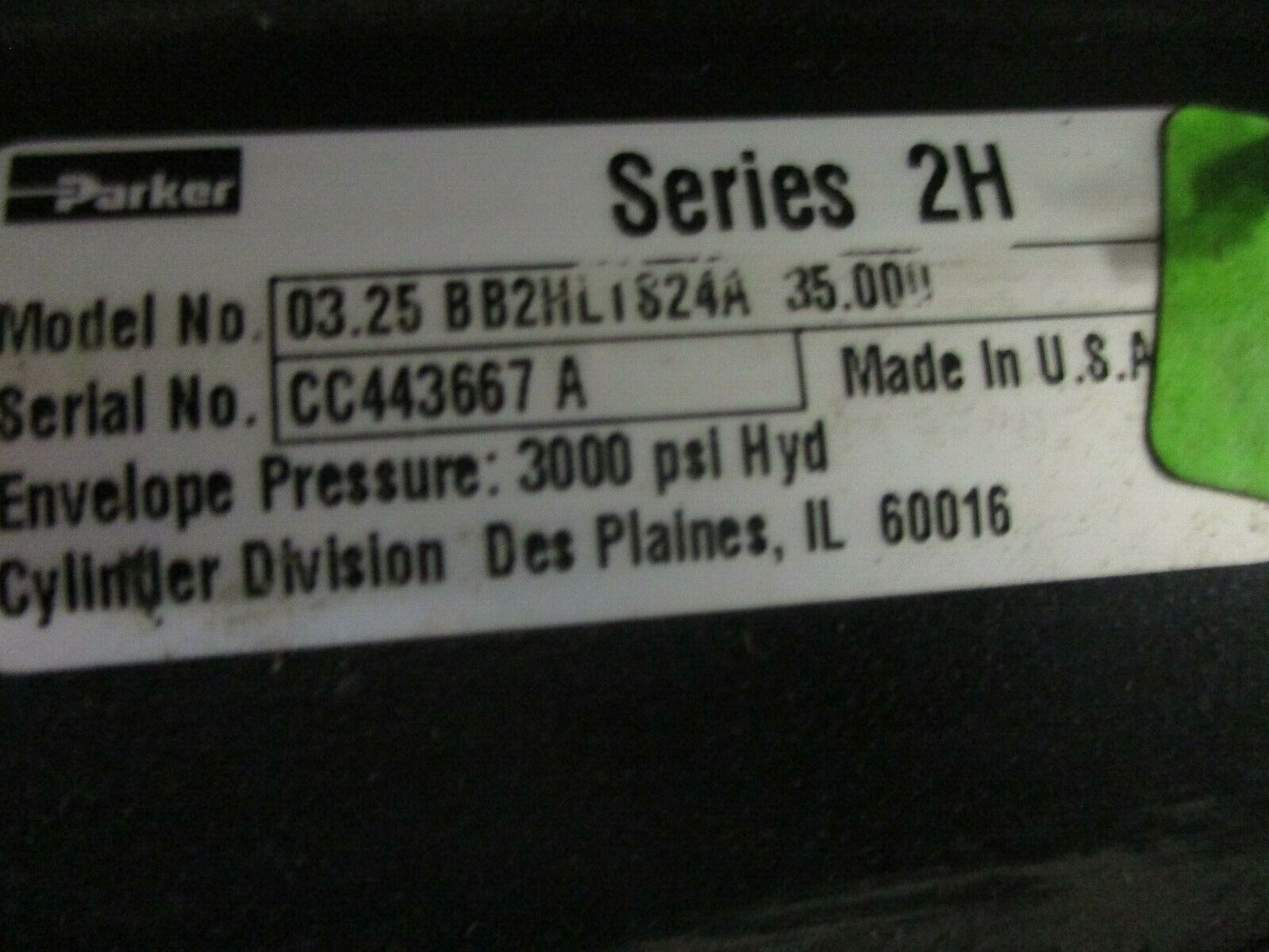 Parker Series 2H Hydraulic Cylinder 03.25BB2HLTS24A 35.000 3000PSI Used
