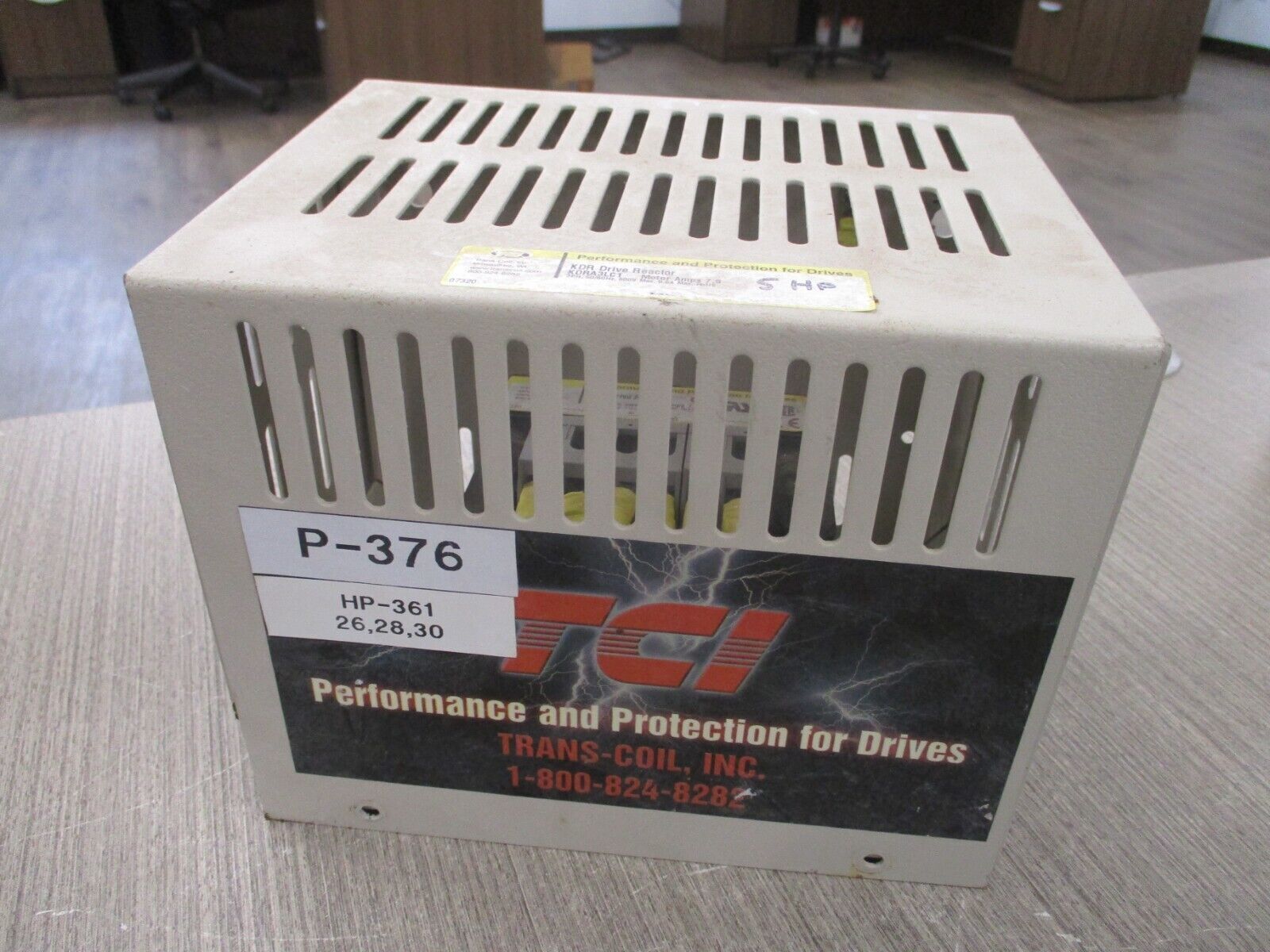 TCI KDR Drive Reactor KDRA3LC1 9.6A 600V 50/60Hz 3Ph Motor: 7.6A Used