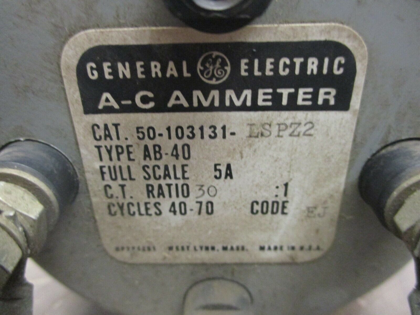 GE Type AB-40 AC Ammeter 50-10313-LSPZ2 Range: 0-150A Used