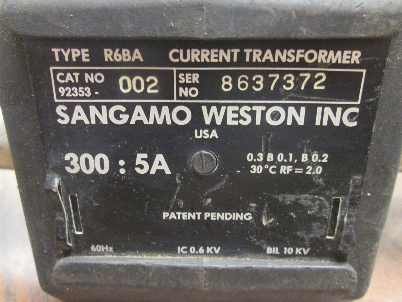 Sangamo Weston Type R6BA Current Transformer 92353-002 10KV BIL 300:5A Ratio