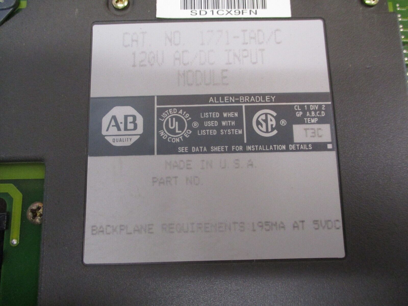 Allen-Bradley Input Module 1771-IAD Ser. C 120V AC/DC Used