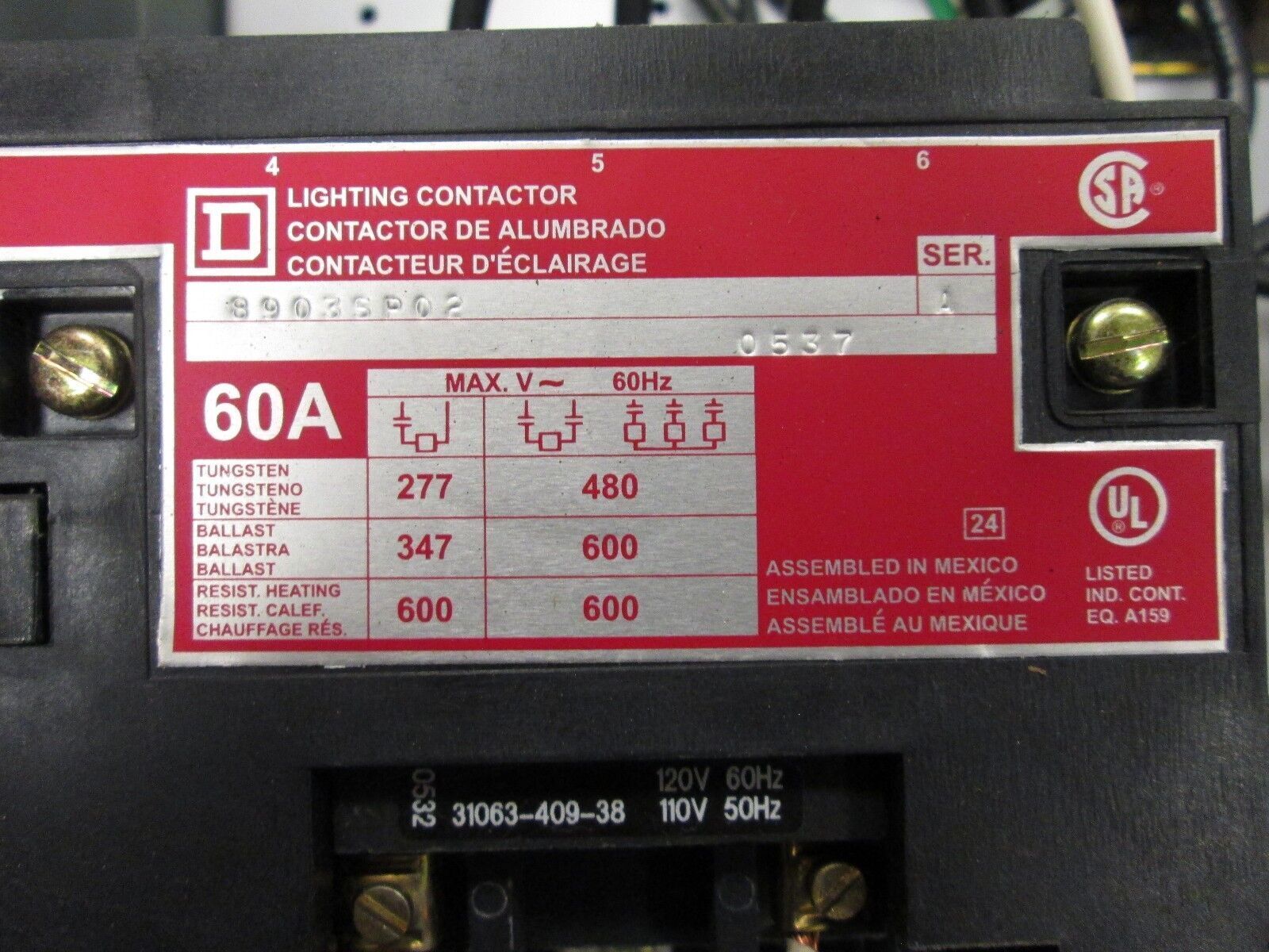 Square D Night Master 8903 SPC62 60A 250V 120V Coil Used
