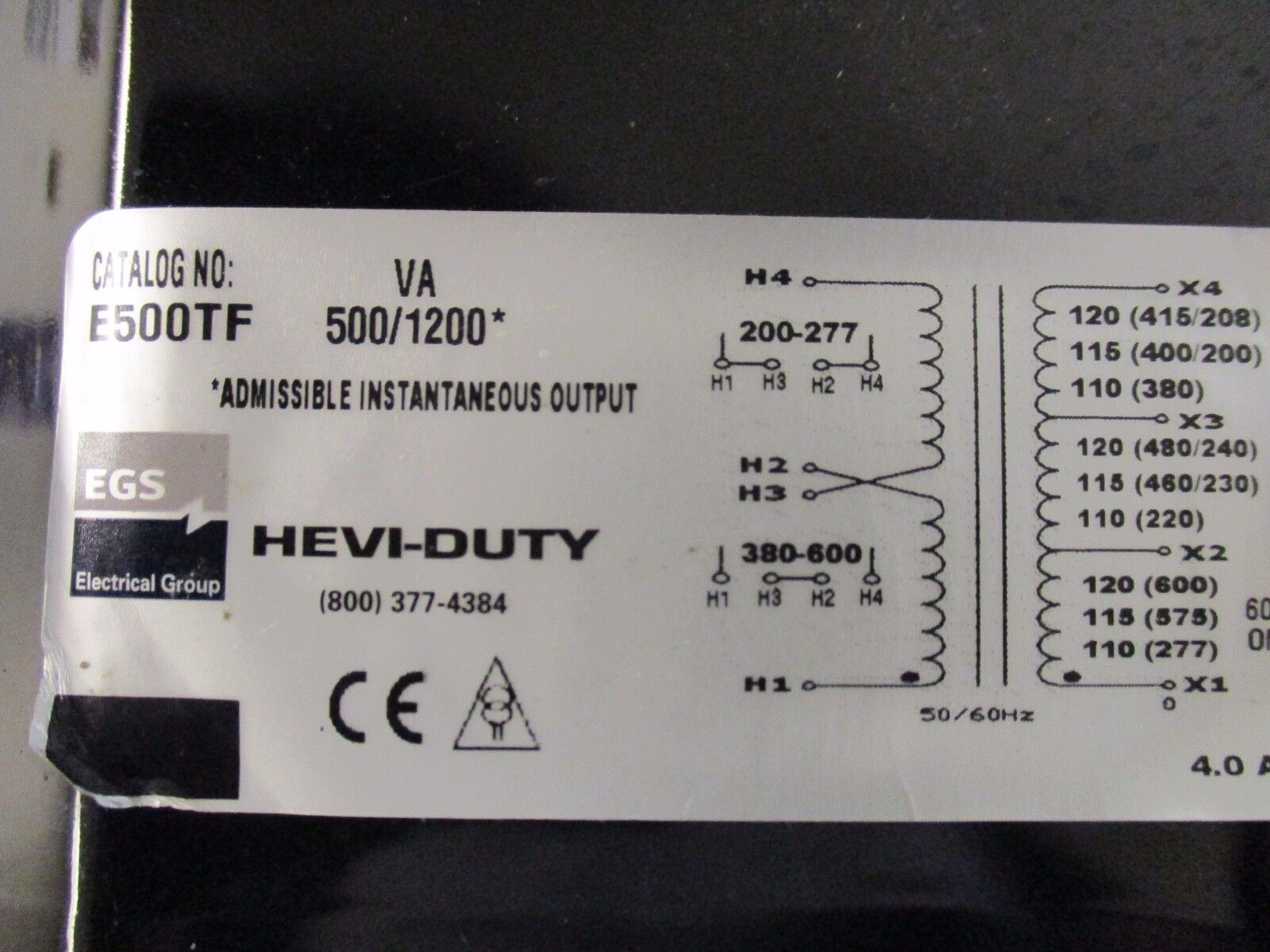 Hevi-Duty Control Transformer E500TF 500/1200VA Pri: 380-600V Sec: 110/115/120V
