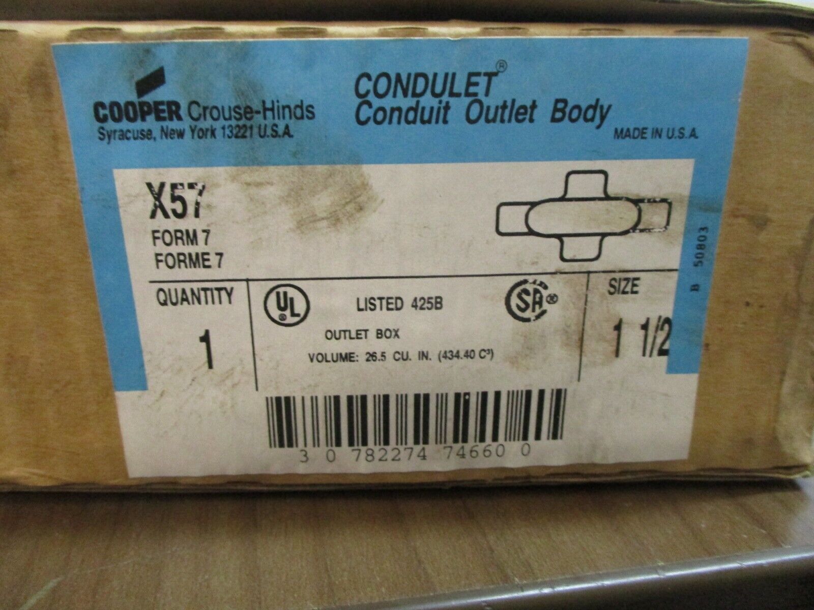 Cooper Crouse-Hinds Condulet Conduit Body X57 Form 7 Size: 1-1/2" New Surplus