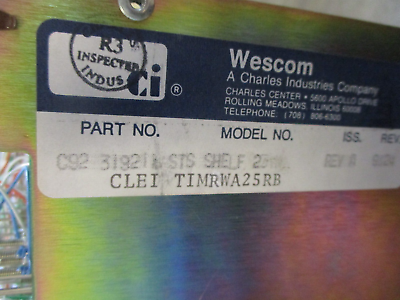 Wescom Shelf Assembly C92-319211 Rev. A Used