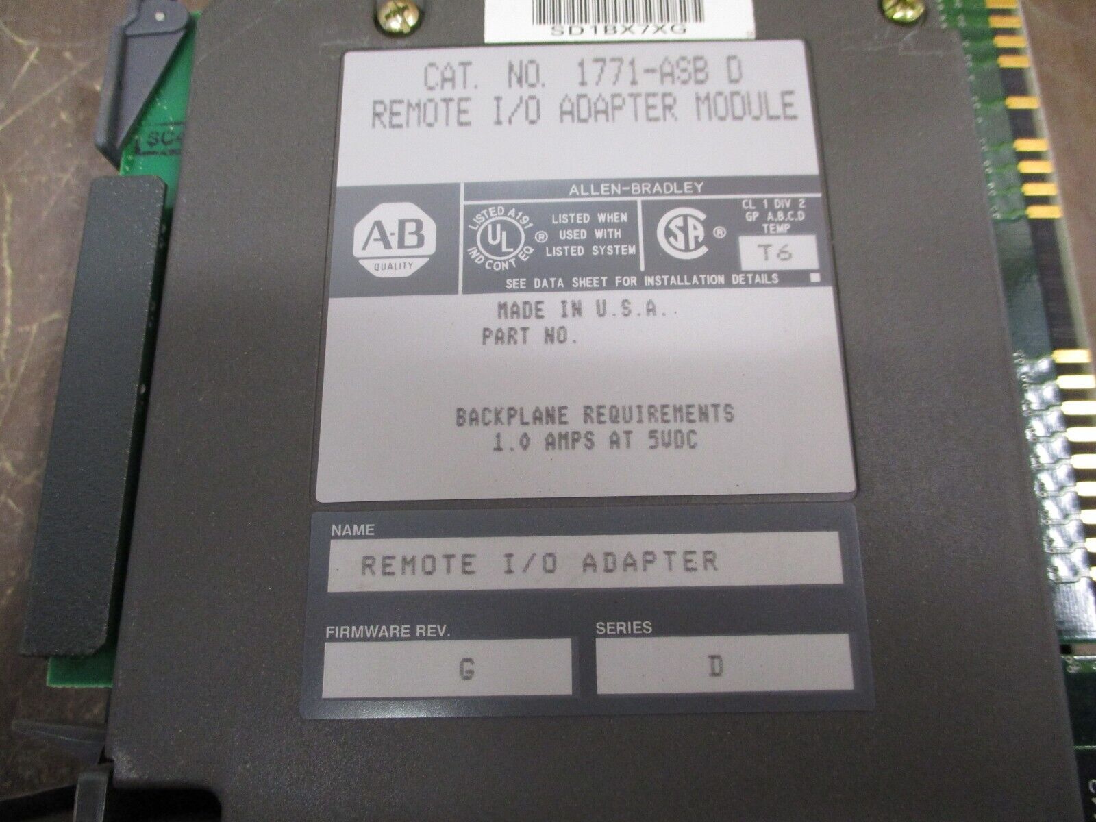 Allen-Bradley Remote I/O Adapter Module 1771-ASB D Ser. D F/W Rev. G Used