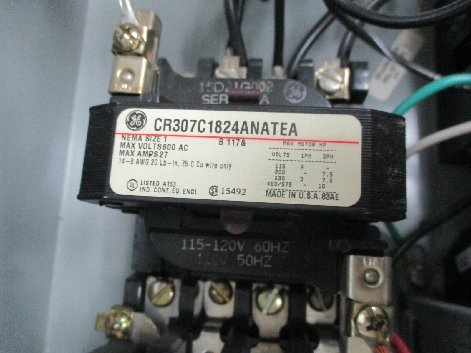 GE Size 1 Breaker Combination CR307C1824ANATEA 115-120V Coil 27A 600V Used