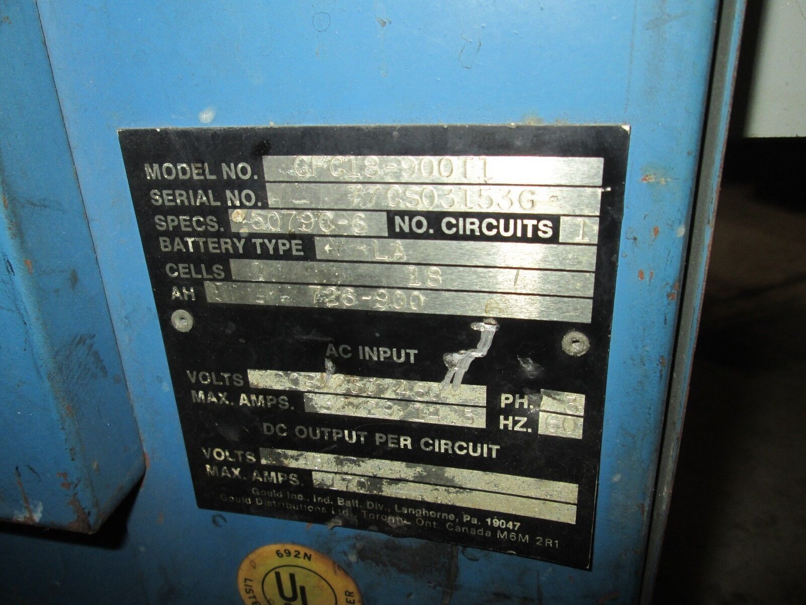 Gould Battery Charger GFC18-900T1 Used