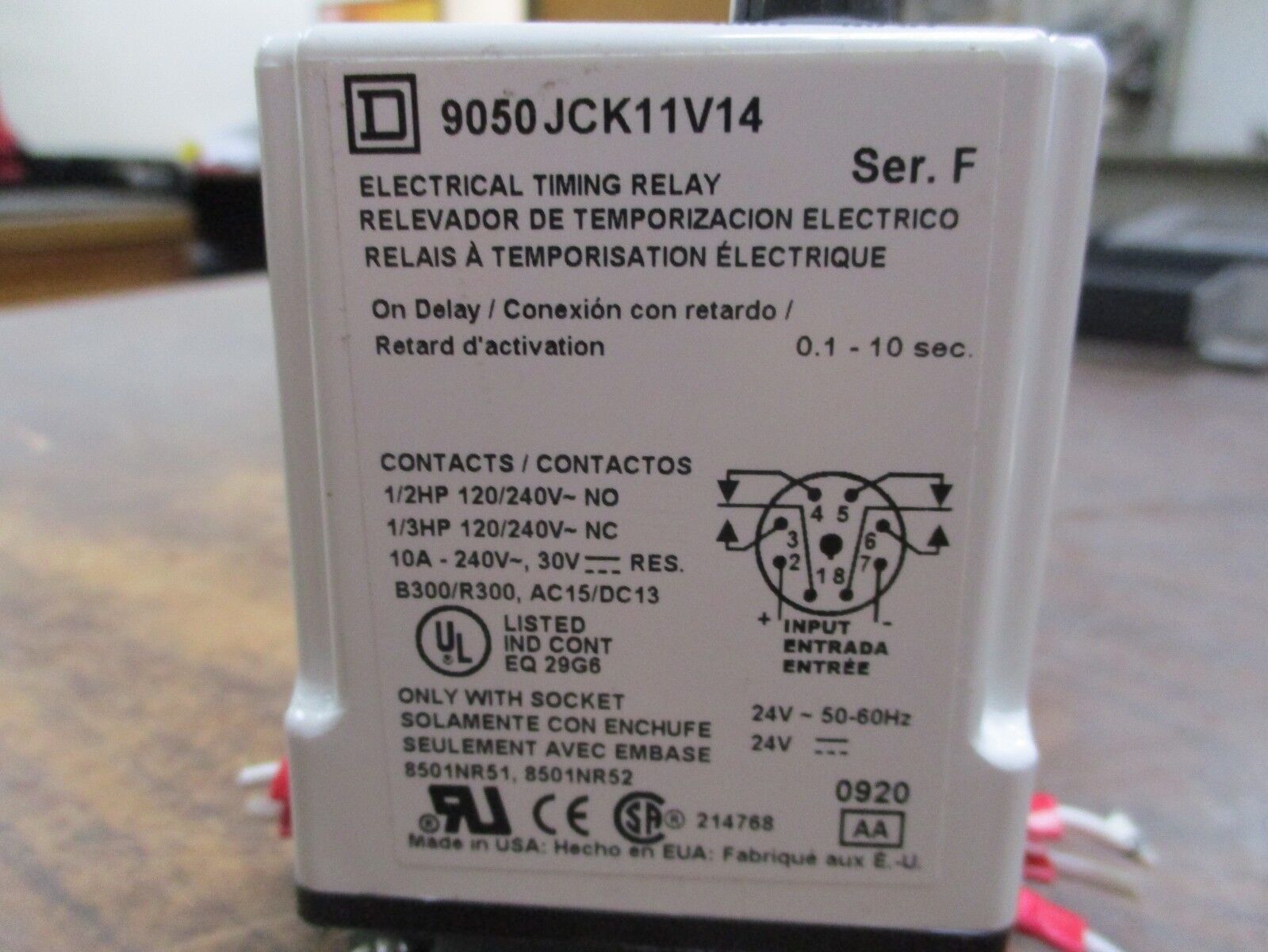 Square D Timing Relay 9050JCK11V14 Range: 0.1-10 sec w/ Base Used