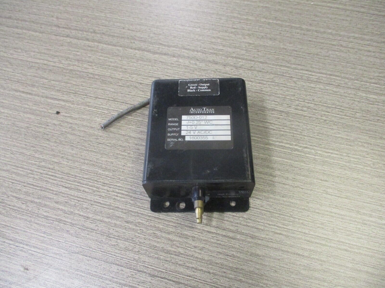 Auto Tran Pressure Transducer 750D-012 Range: -/+ 0.25" WC Output : 1-5V Used.