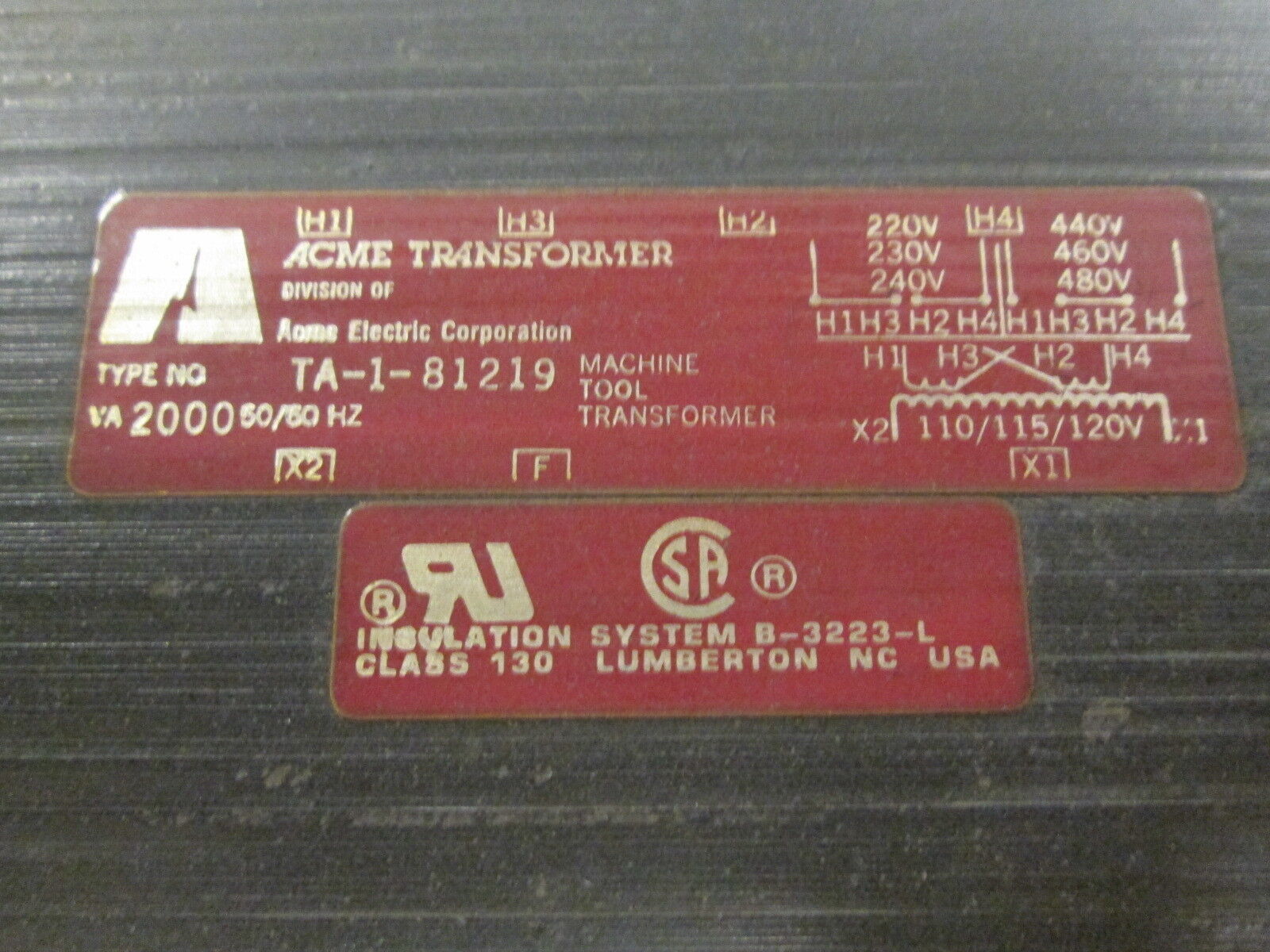 Acme Transformer TA-1-81219 2KVA Pri: 240/480V Sec: 120V Used