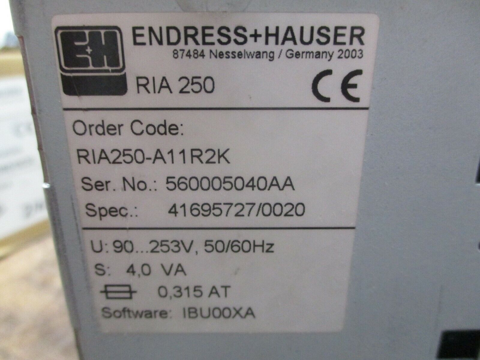 Endress+Hauser RIA 250 Process Display RIA250-A11R2K Software: IBU00XA
