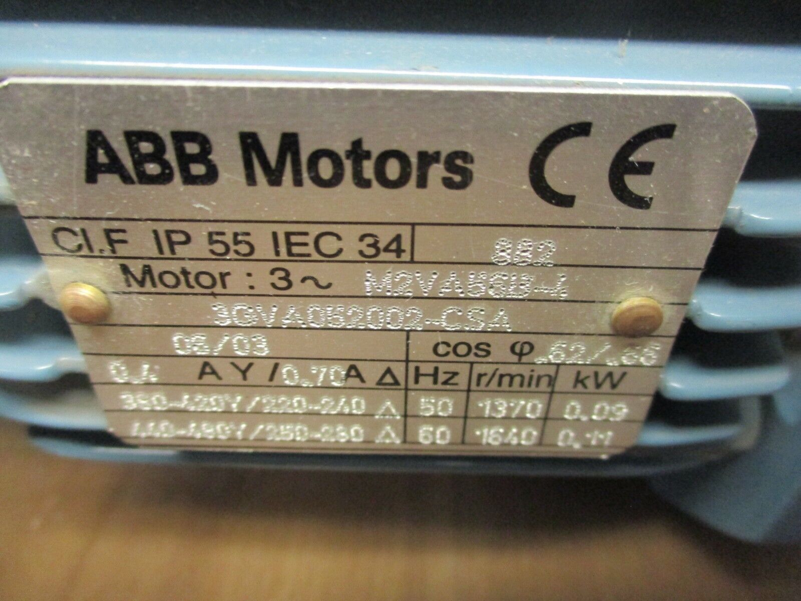 ABB Gear Motor w/ Limit Switch 3GVA052002-CSA 0.09-0.11kW Used