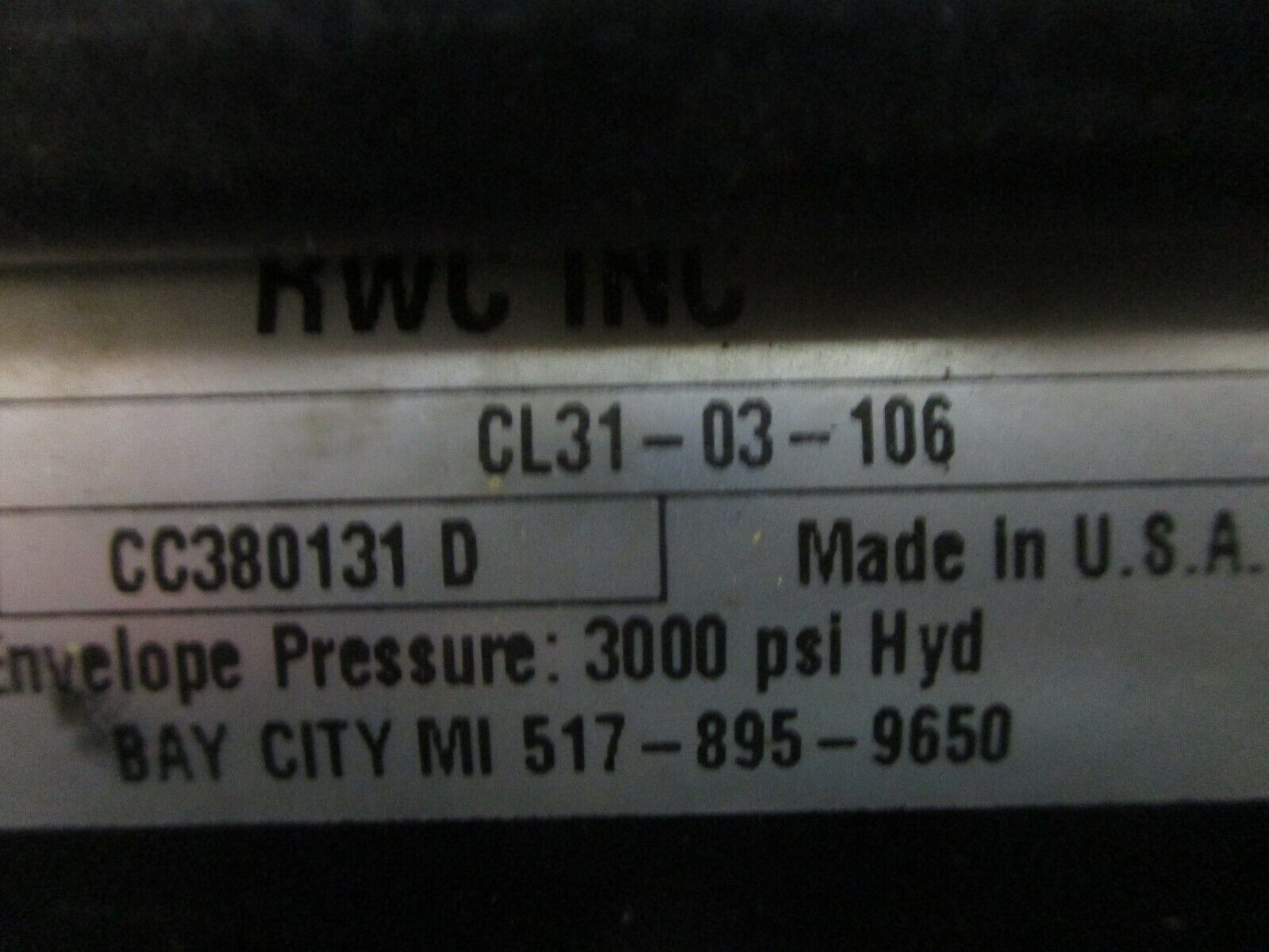 RWC Hydraulic Cylinder CL31-03-106 3000PSI Used