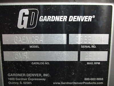 Gardner Denver Sutorbilt GAEMCRA Blower Package 5MR 2850 RPM Max 10HP 3Ph Used