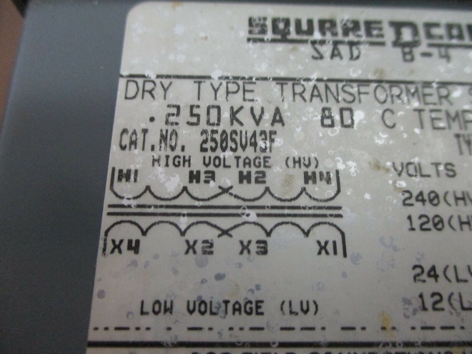 Square D 3R Transformer 250SV43F 0.250 kVA Pri: 120/240V Sec: 12/24V 1Ph 60Hz