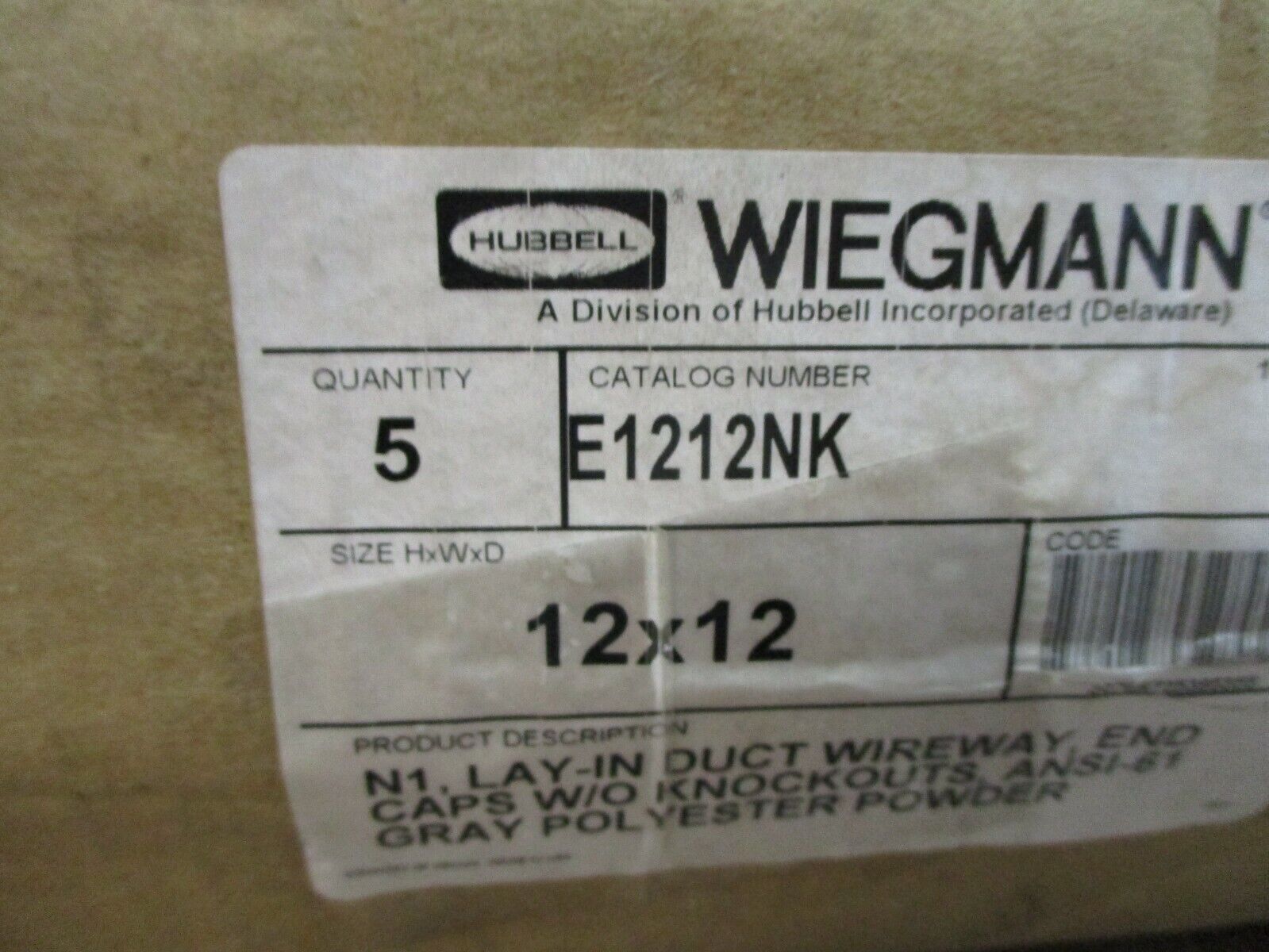 Wiegmann Wireway End Cap E1212NK Size: 12x12" *Box of 5* New Surplus