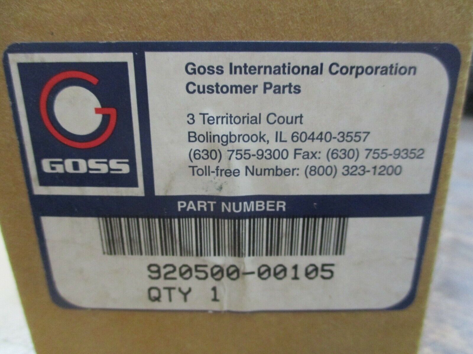 Goss Air Valve 920500-00105 New Surplus