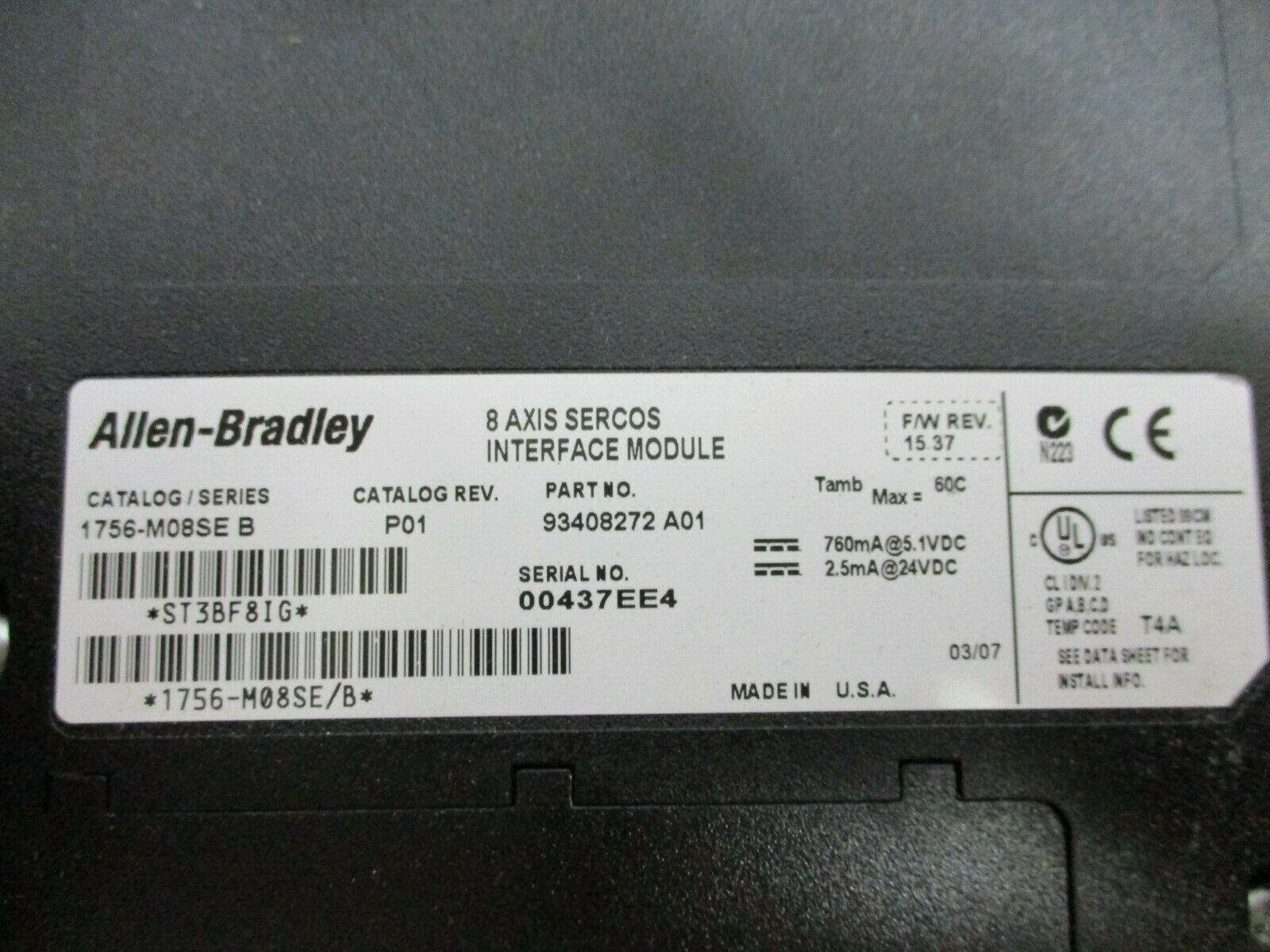 Allen-Bradley 8-Axis Sercos Interface Module 1756-M08SE Ser.B Rev. P01 Used