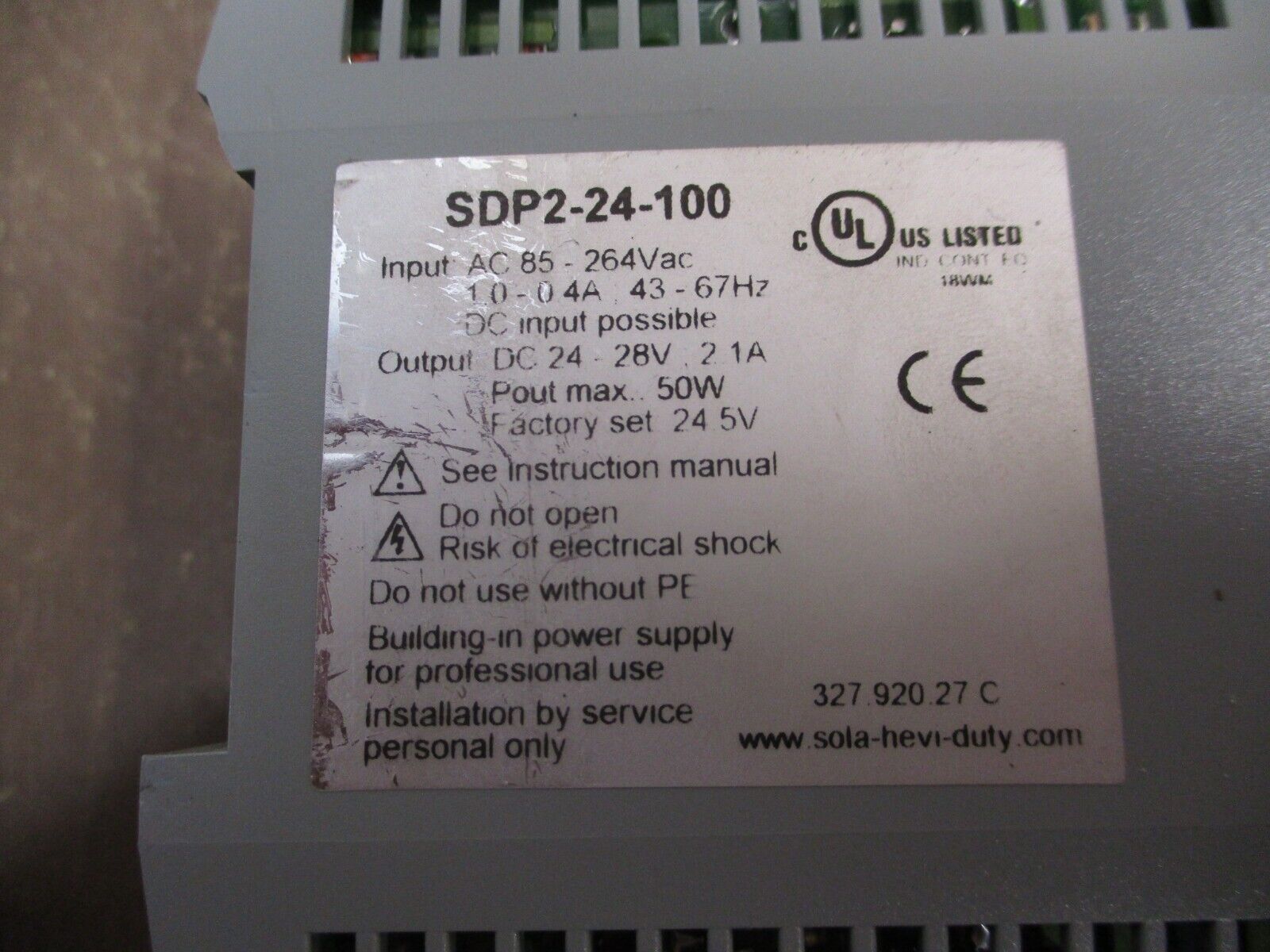 Sola Power Supply SDP2-24-100 50W Output: 24-28VDC 2.1A *Chipped Bottom* Used