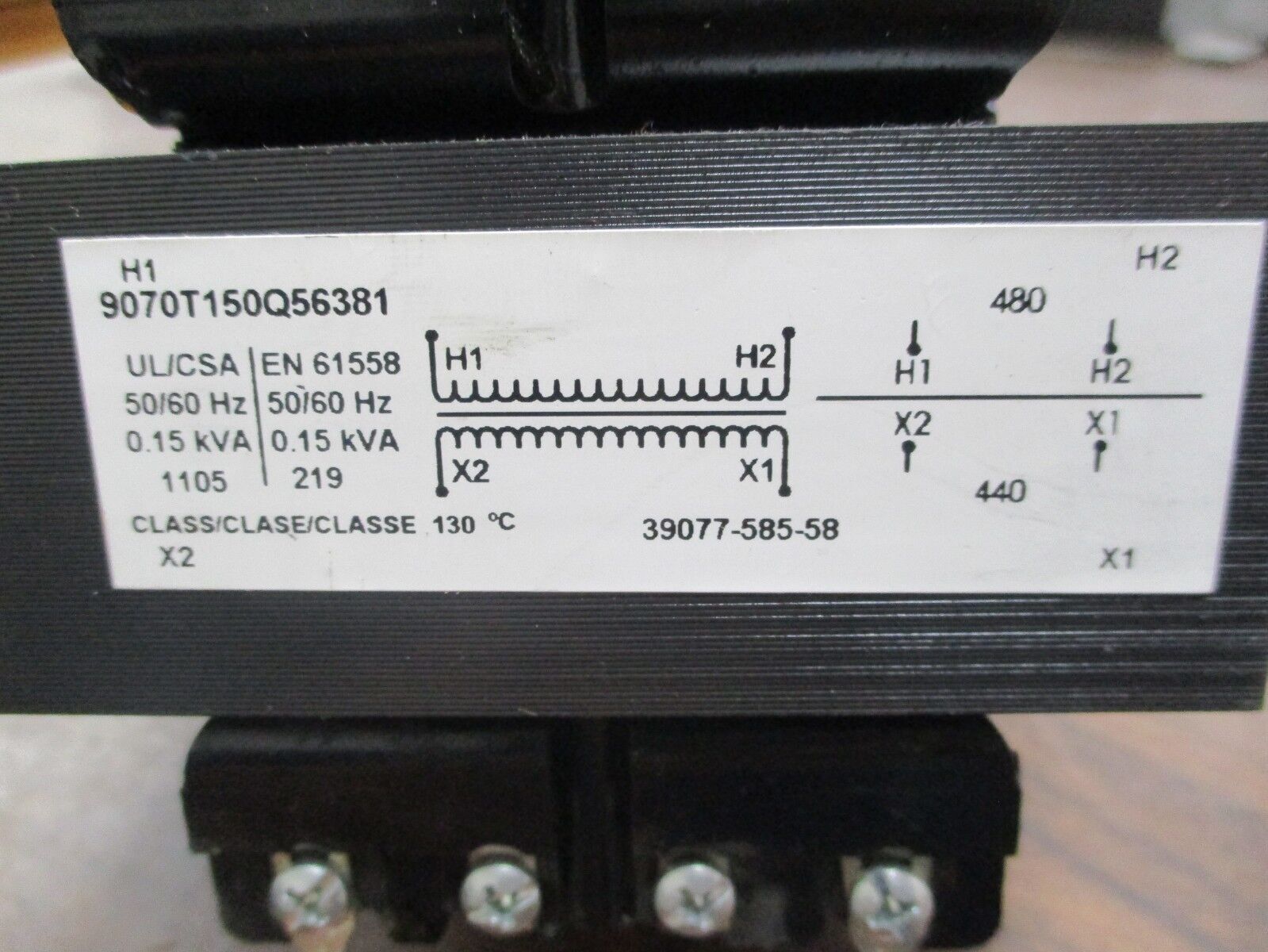 Square D Transformer 9070T150Q56381 0.15KVA Pri: 480V Sec: 440V 50/60Hz Used
