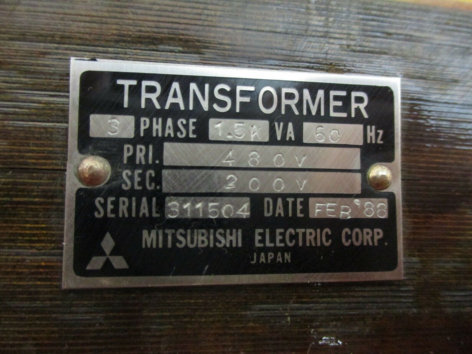 Mitsubishi Transformer A430 1.5kVA Pri: 480V Sec: 200V 3Ph 60Hz Used