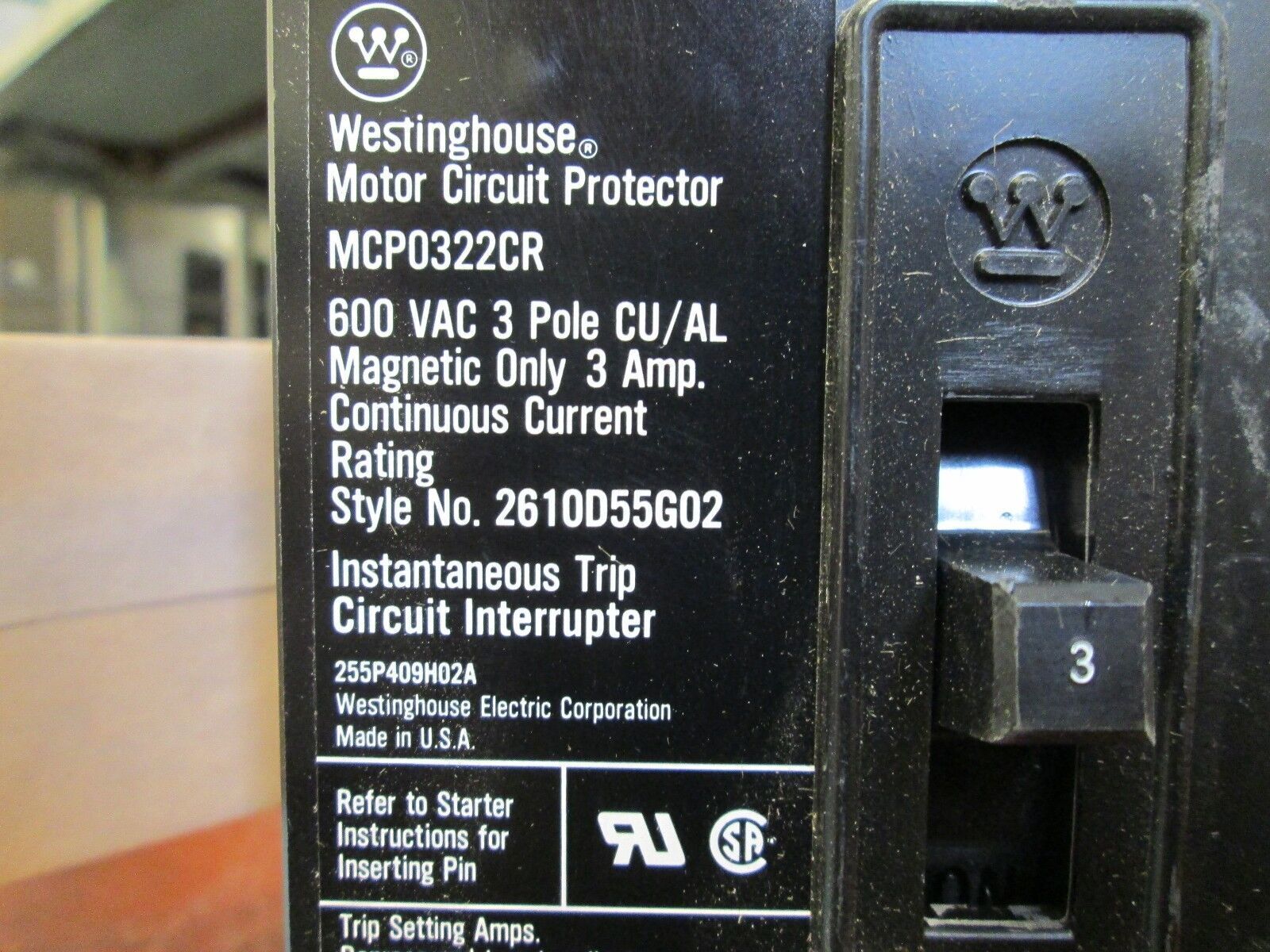 Westinghouse Motor Circuit Protector MCP0322CR 3A 600V AC 3P New Surplus