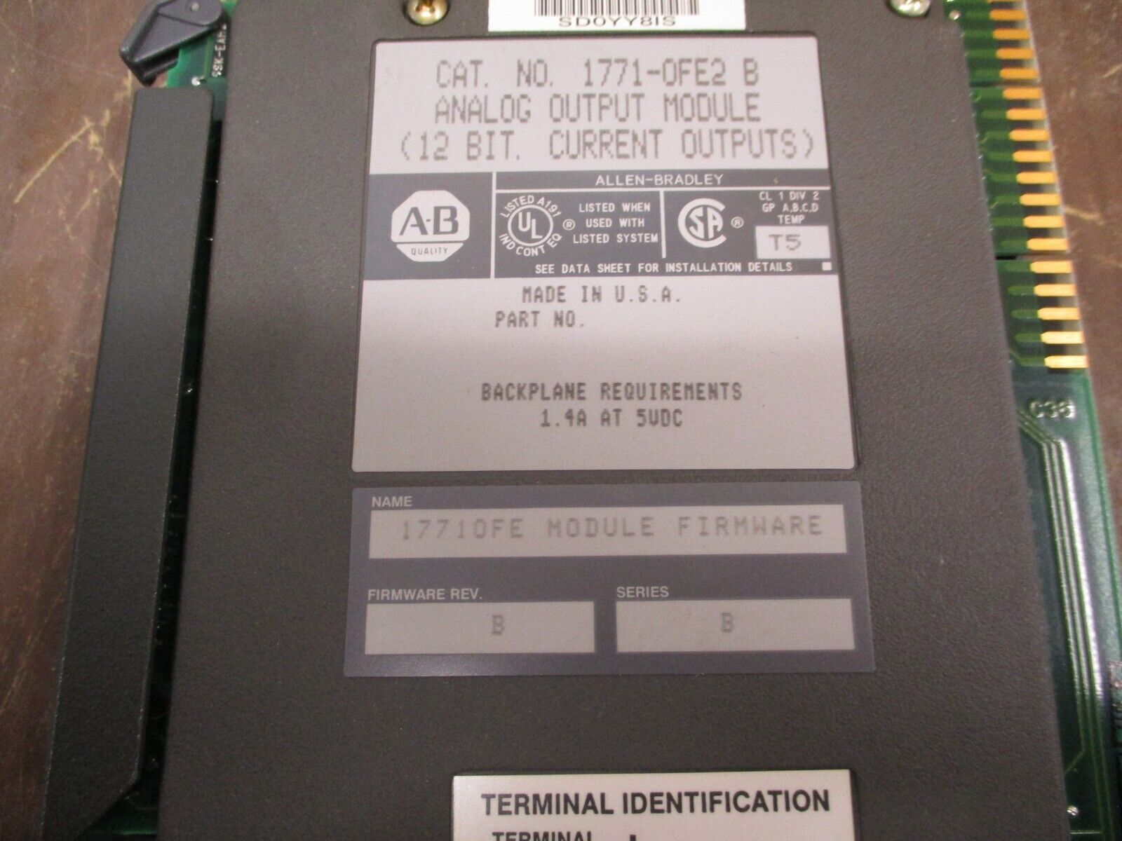 Allen-Bradley Analog Output Module 1771-OFE2 B 12-Bit Current Outputs Ser. B