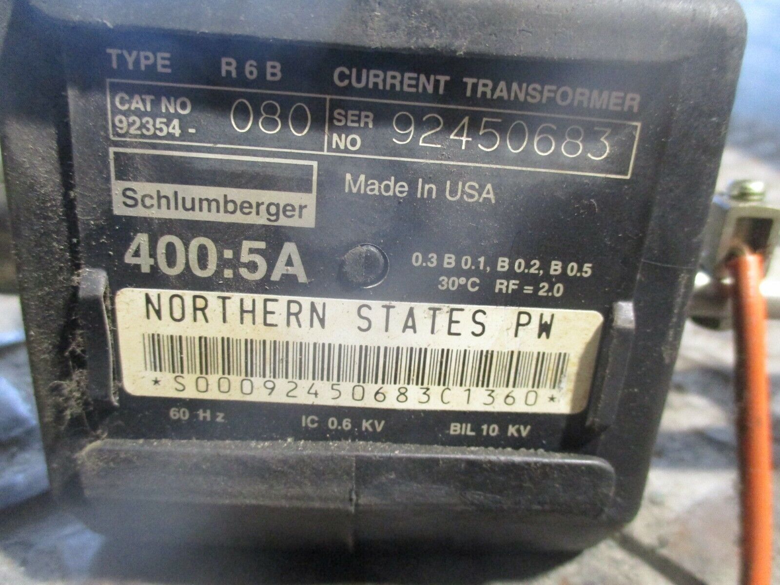 Schlumberger Type R6B Current Transformer 92354-080 Ratio 400:5A 600V 60Hz Used