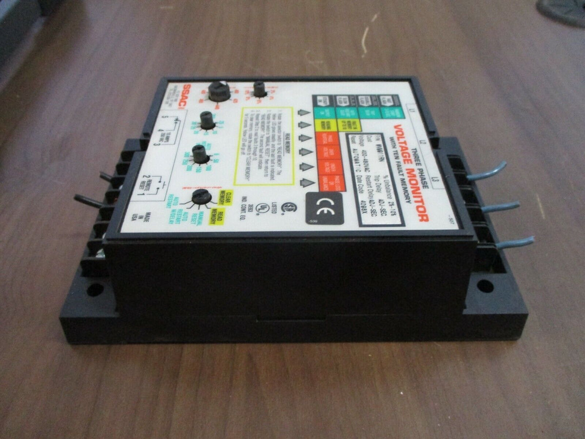 SSAC 3Ph Voltage Monitor WVM911RN 400-480VAC w/ Ten Fault Memory Used