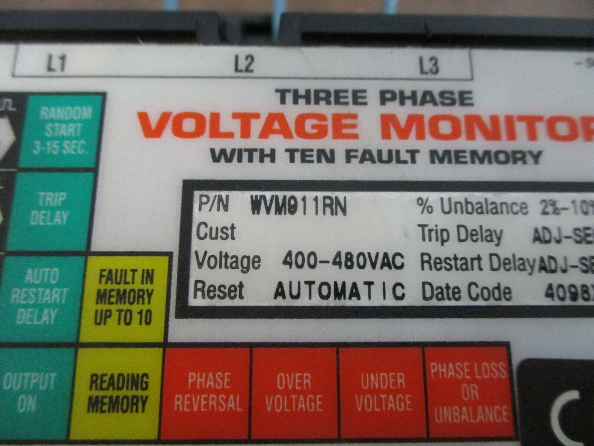 SSAC 3Ph Voltage Monitor WVM911RN 400-480VAC w/ Ten Fault Memory Used