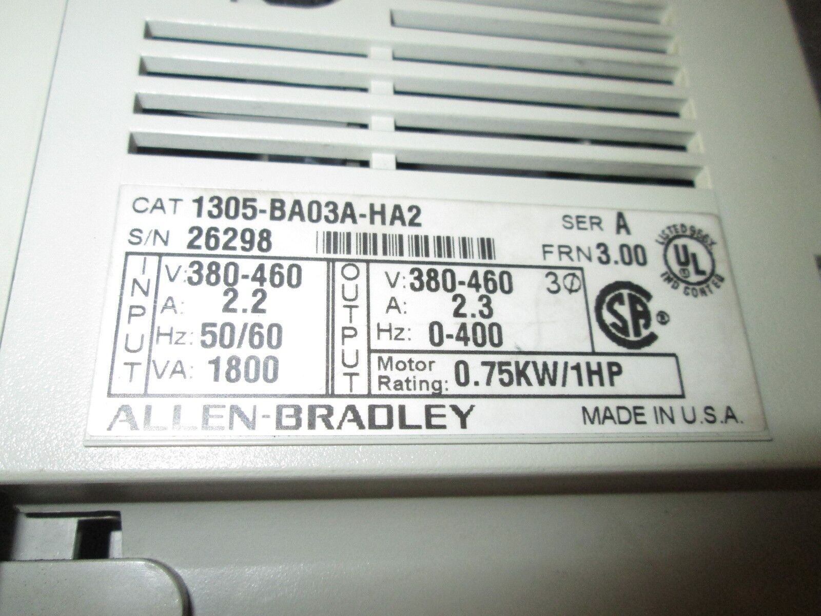 Allen-Bradley 1305 AC Drive 1305-BA03A-HA2 1HP Used