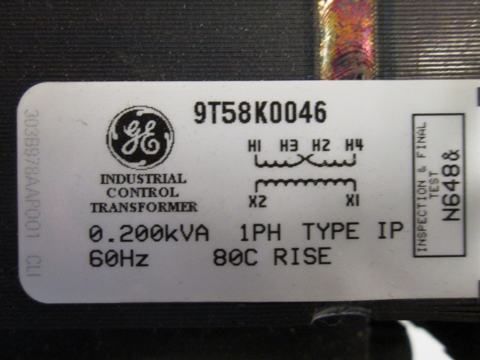 GE Control Transformer 9T58K0046 0.200 KVA Pri 240/480V Sec 120V Used