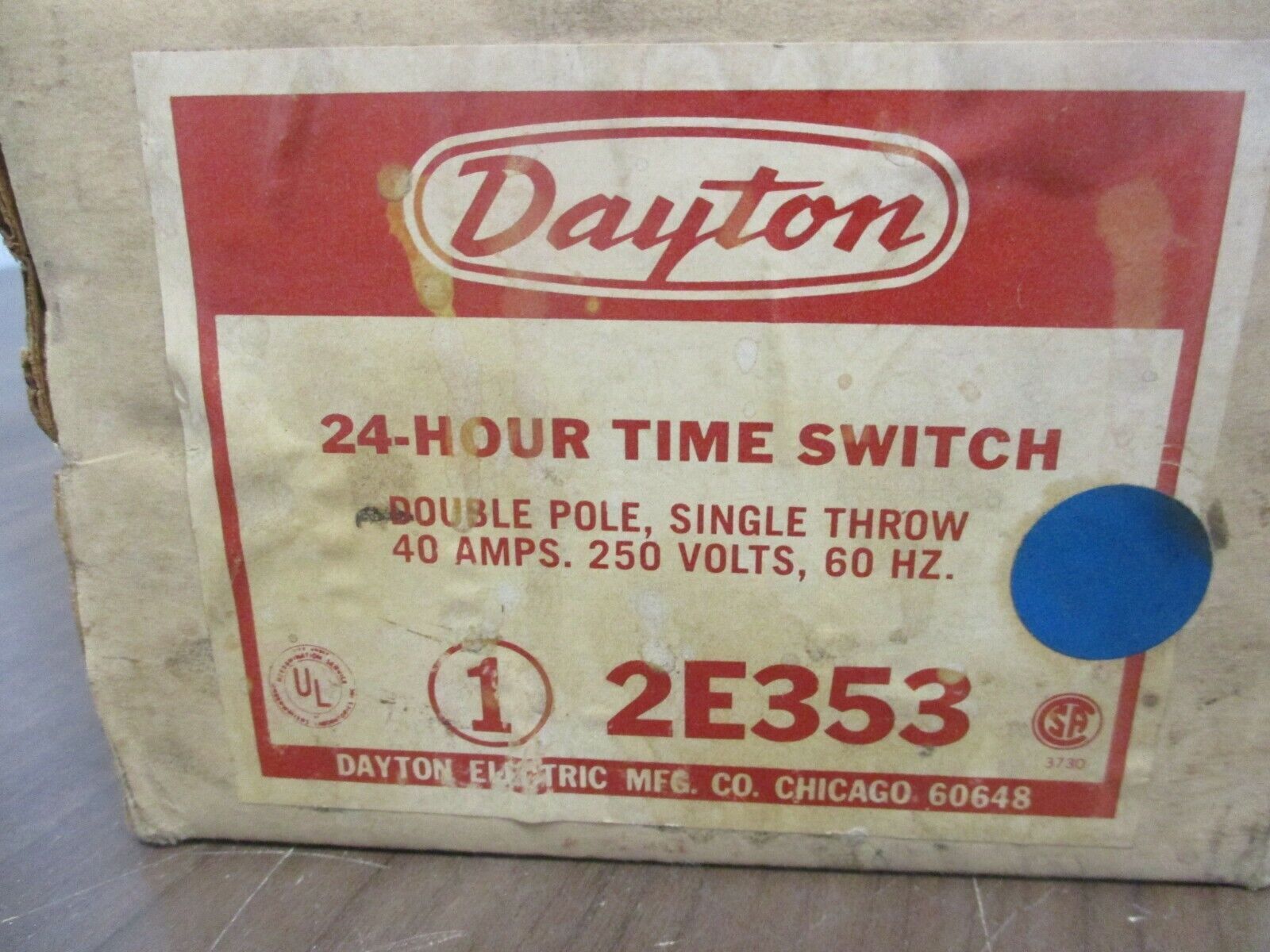 Dayton 24-Hour Time Switch 2E353 40A 250V 60Hz New Surplus