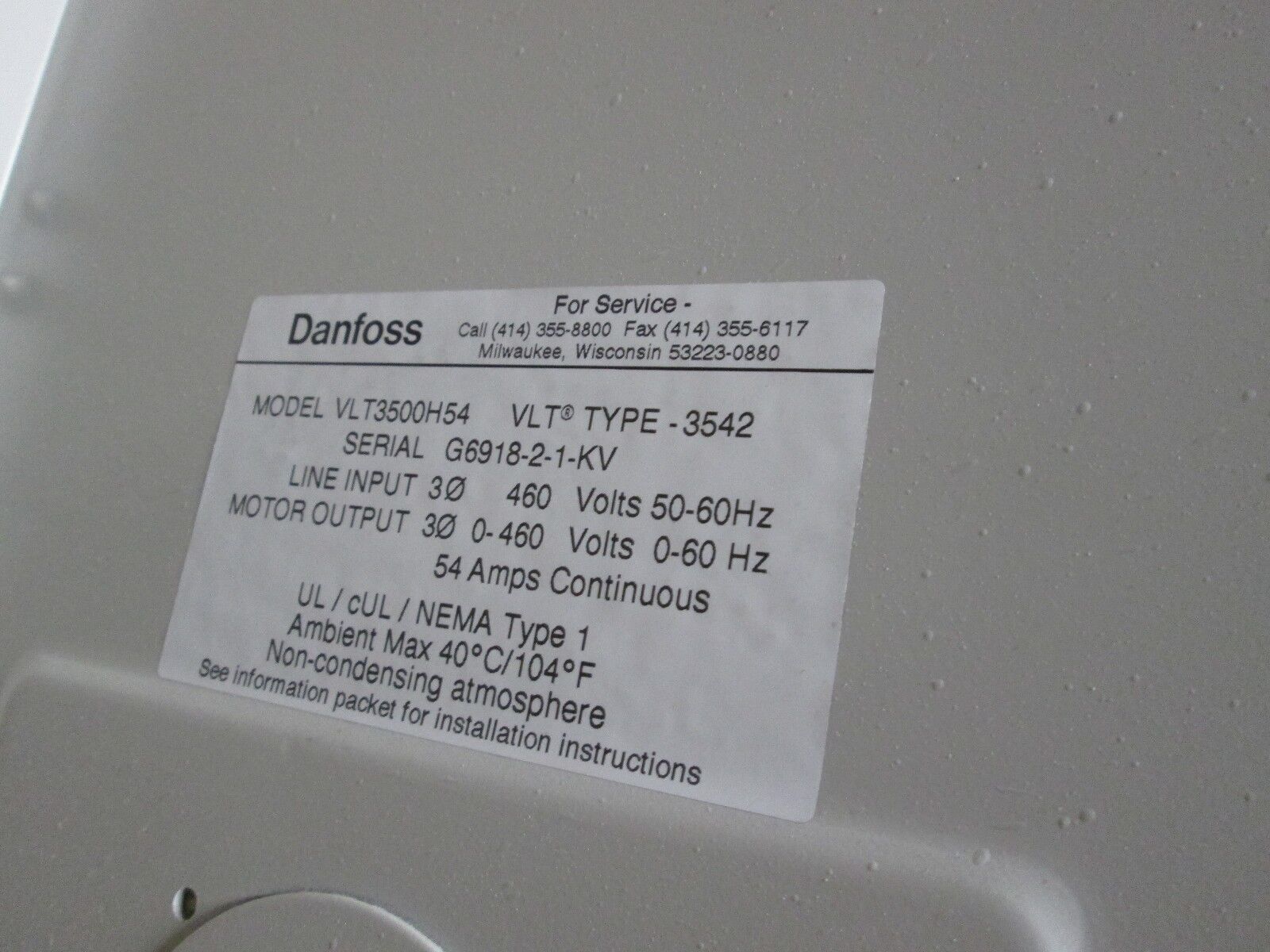 Danfoss VLT3542 AC Drive VLT3500H54 40HP Used