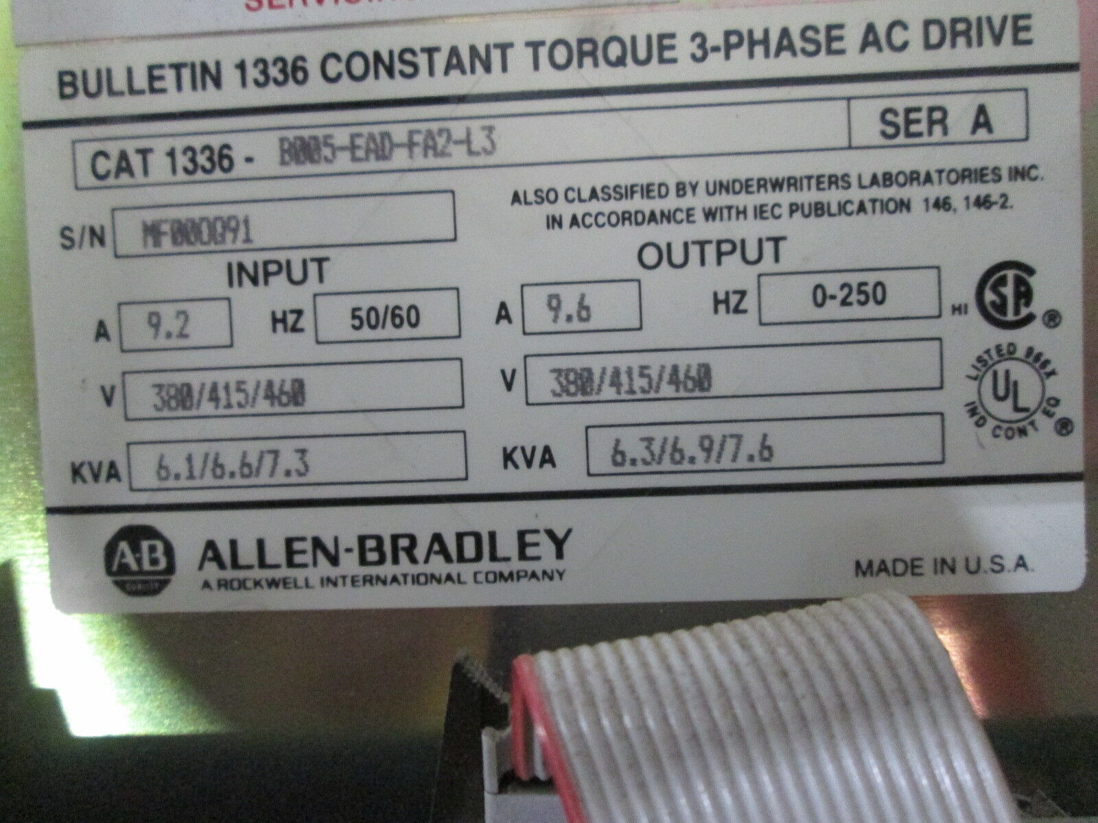 Allen-Bradley 1336 AC Drive 1336-B005-EAD-FA2-L3 Open Chassis 5HP Used