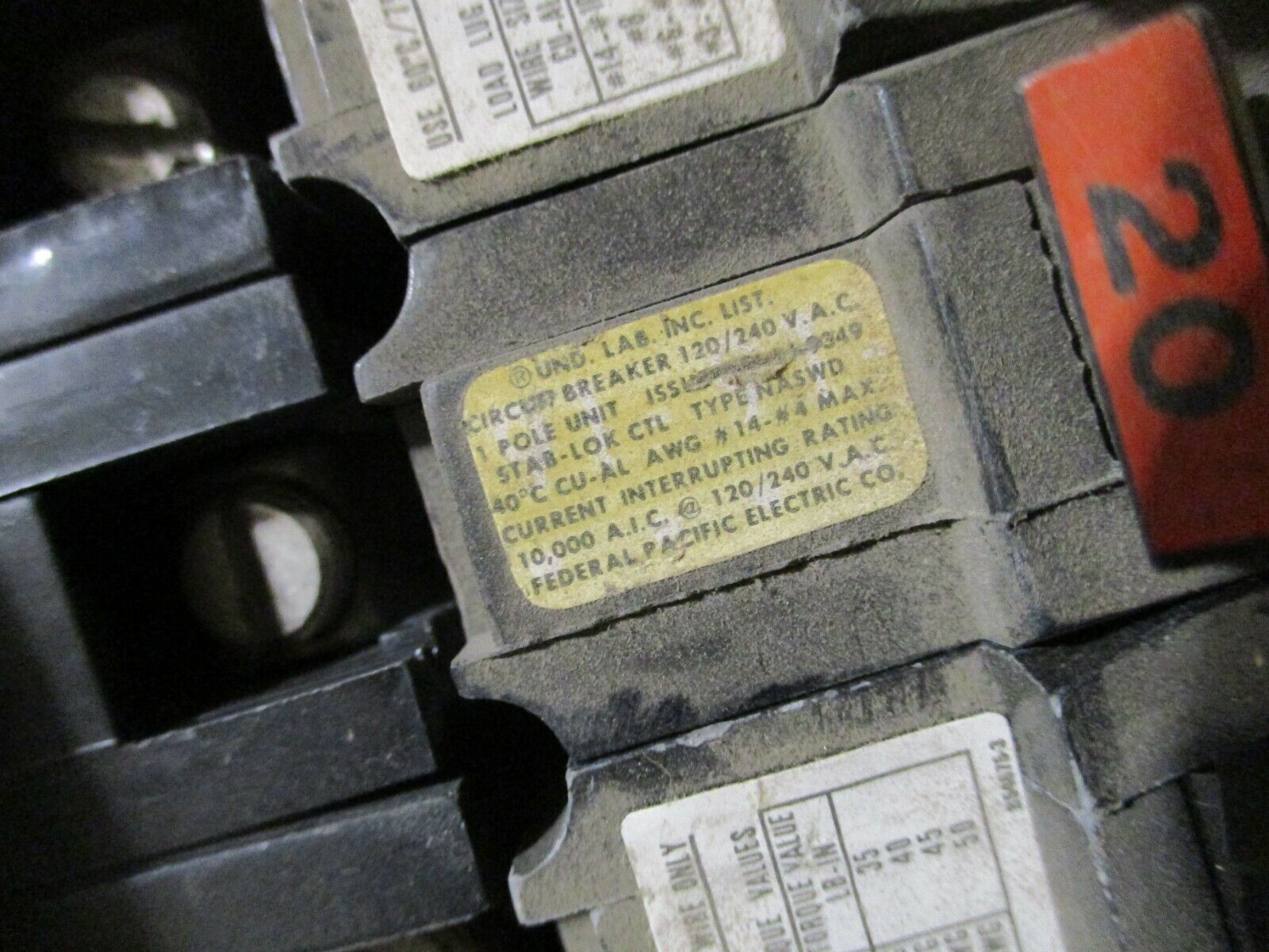 FPE Stab-Lok Clip-On Circuit Breaker NASWD120 20A 120/240V 1P *Lot of 20* Used