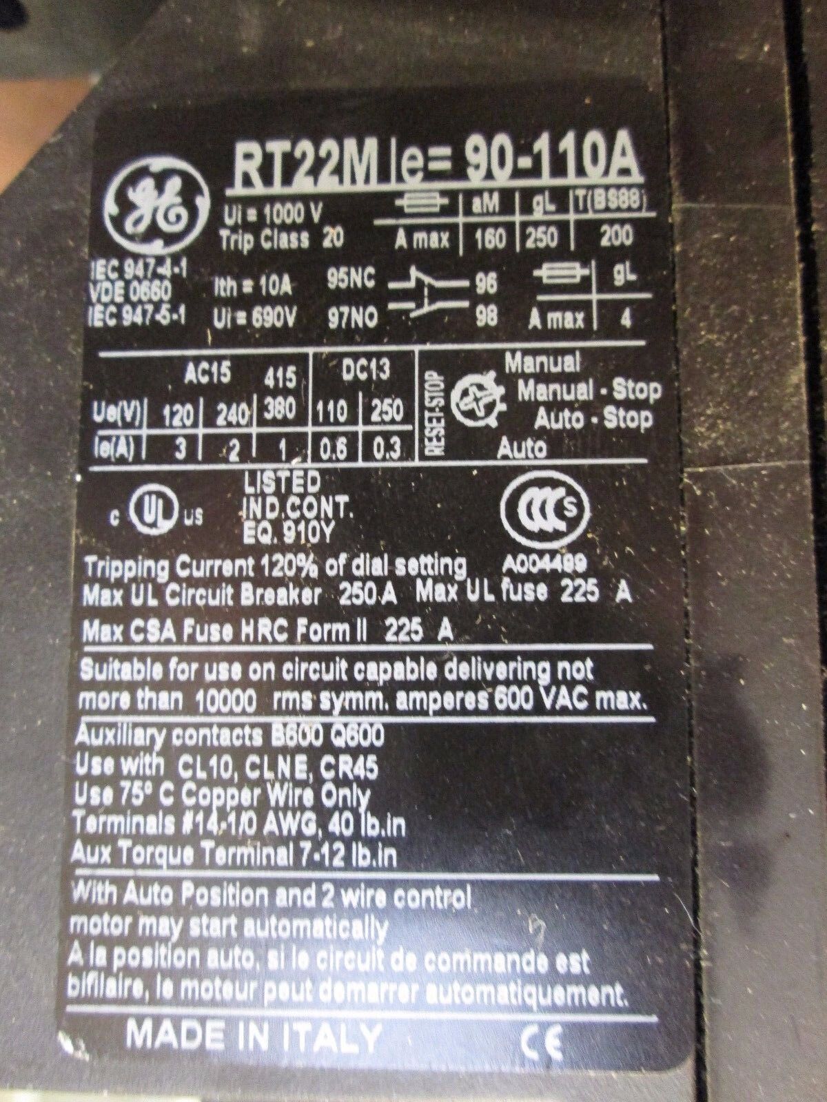 GE Solid State Overload Relay RT22M Range: 90 - 110A w/ Base Adapter RT2XP Used