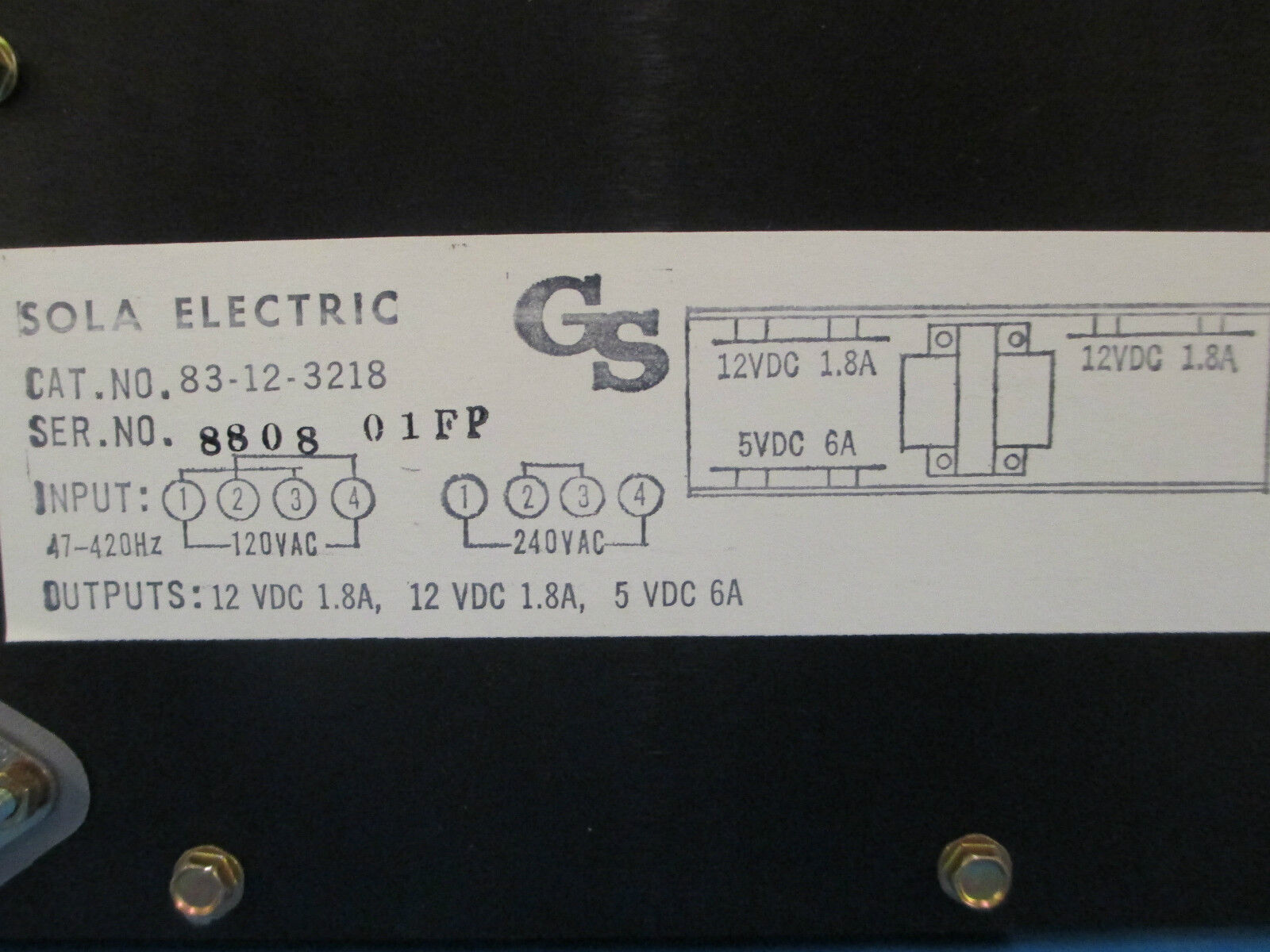 Sola Electric DC Power Supply, 83-12-3218, 120VAC to 12VDC, New in Box!!!