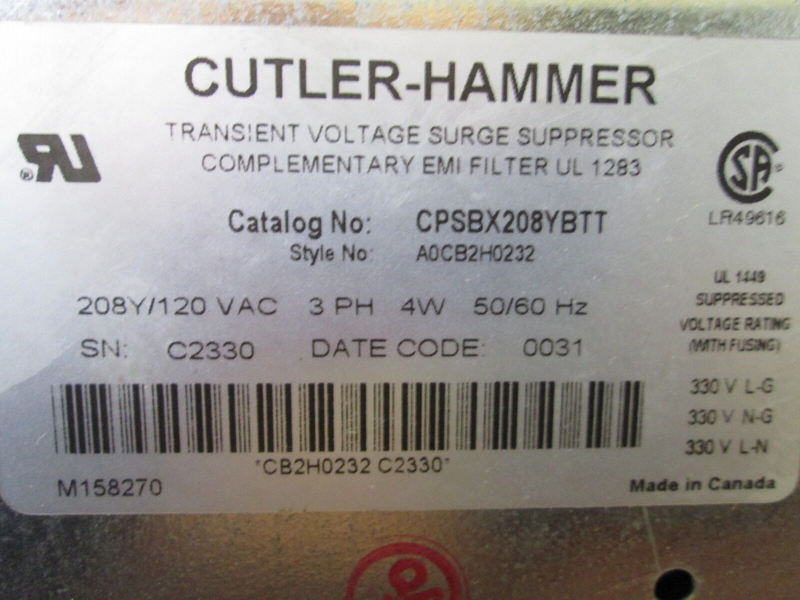 Clipper Power Systems Surge Protector CPSBX208YBTT 95-000067 208Y/120V Used