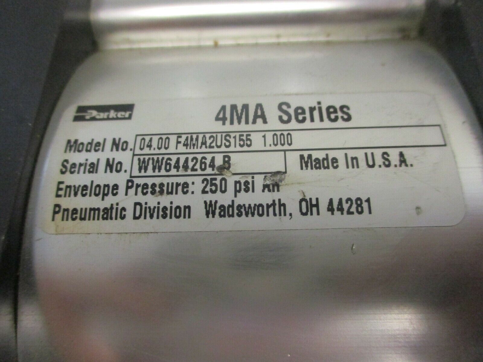 Parker 4MA Series Air Cylinder 04.00 F4MA2US155 1.000 250PSI Used