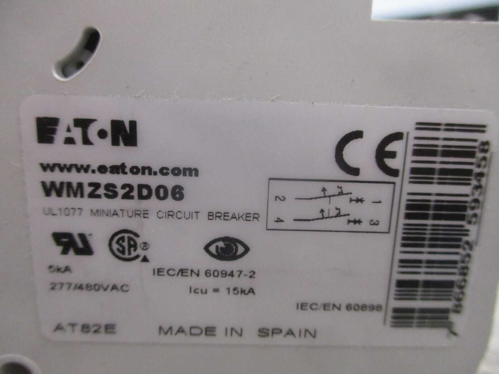 Eaton Circuit Breaker WMZS2D06 6A 277/480V 2P Used