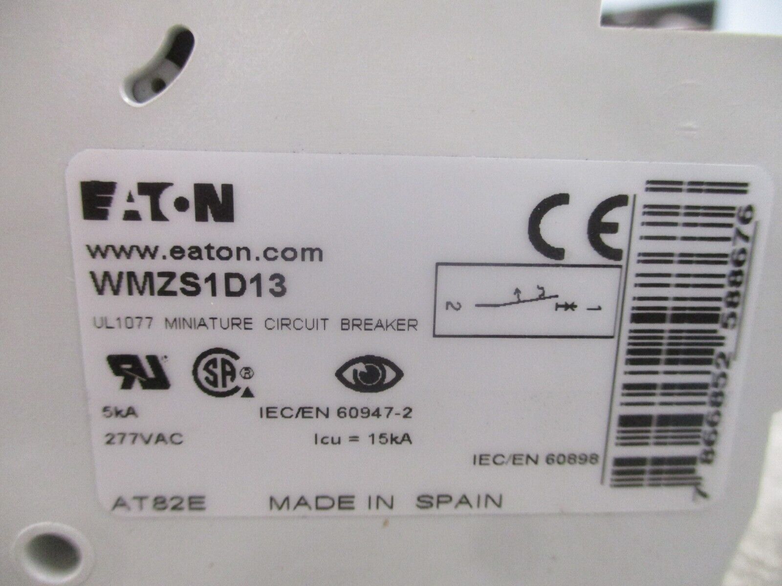 Eaton Circuit Breaker WMZS1D13 13A 230/400V 1P *Lot of 2* Used