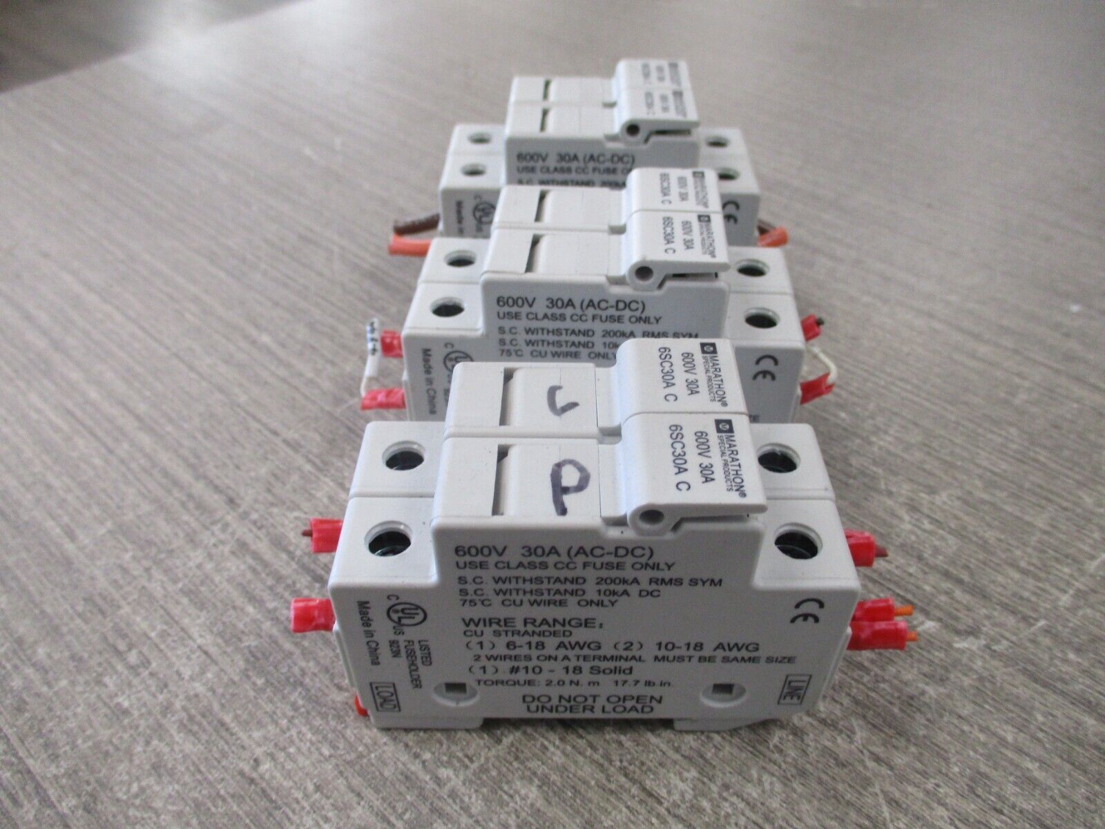 Marathon Fuse Holder 6SC30A C 30A 600V 2P *Lot of 3* Used